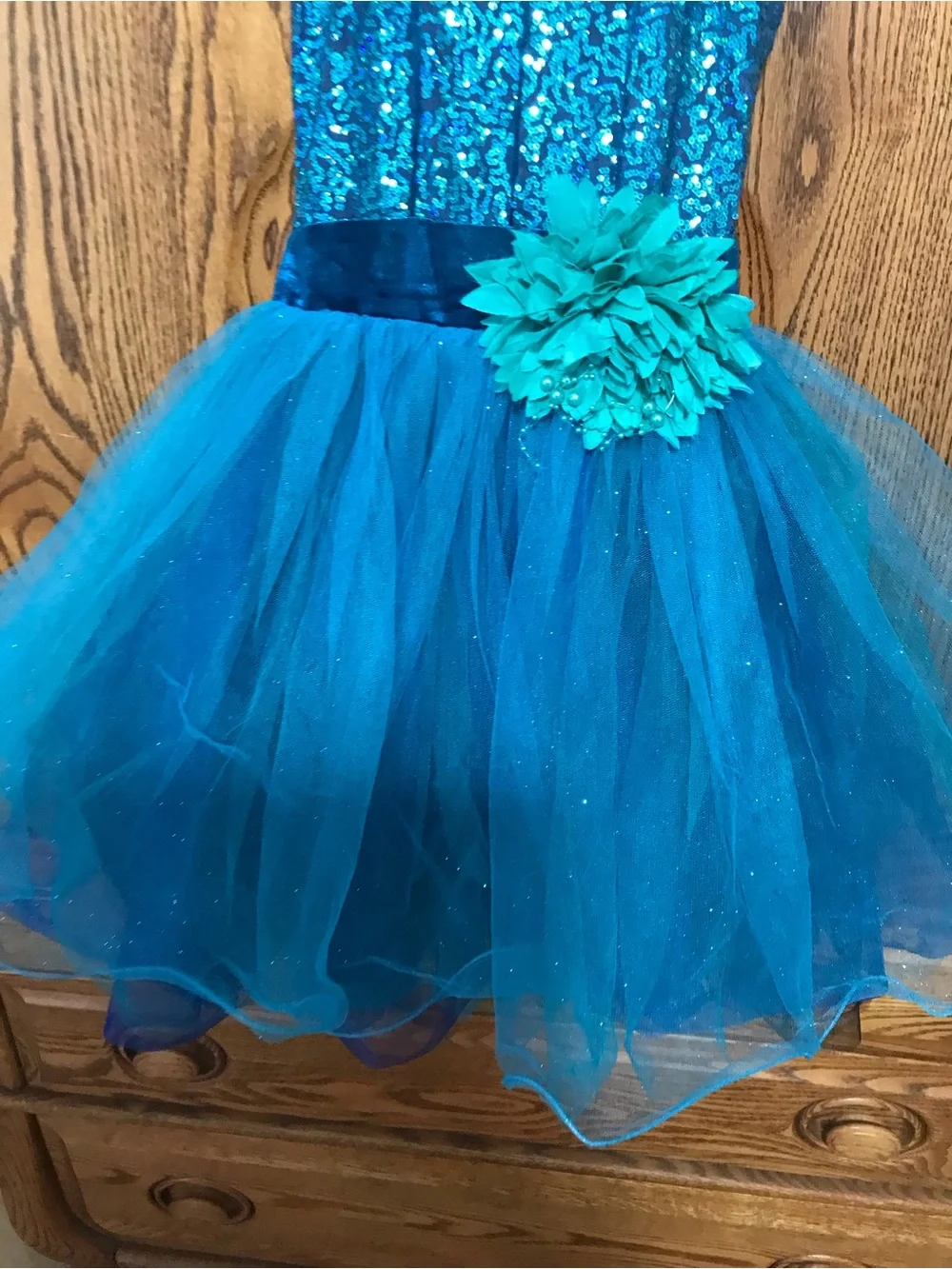 Curtain Call Girls Large Dance Ballet Costume Tutu Leotard Teal Blue